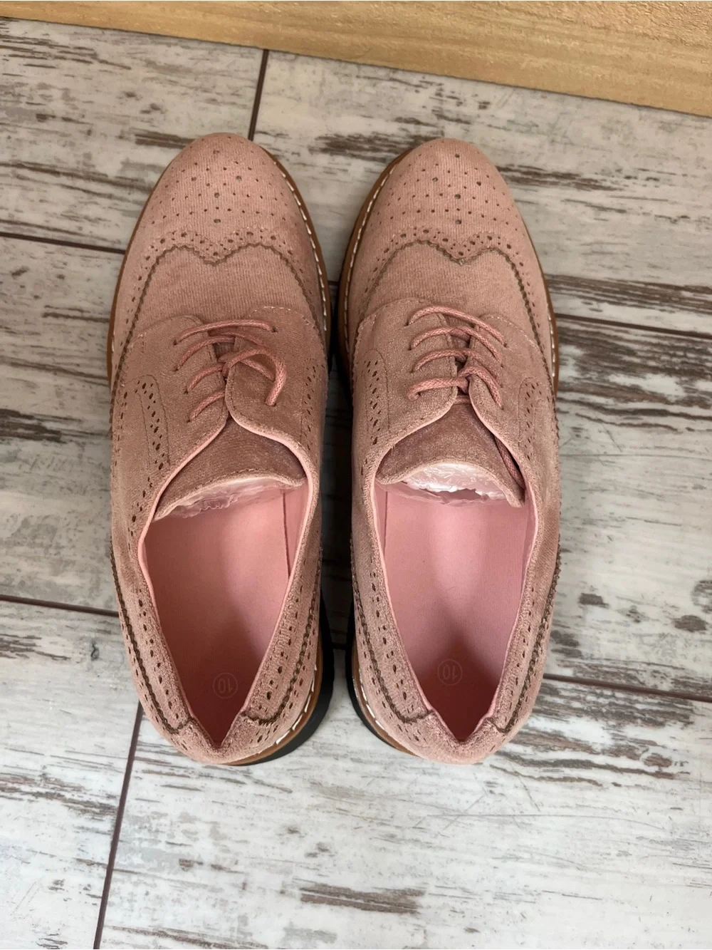 Dusty Pink Blush Wingtip Oxford Brogues Platform Lace Up 10